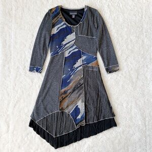 VTG 90s Y2K Frank Lyman Patchwork Asymmetrical Flare Dress US8 Boho Whimsigoth